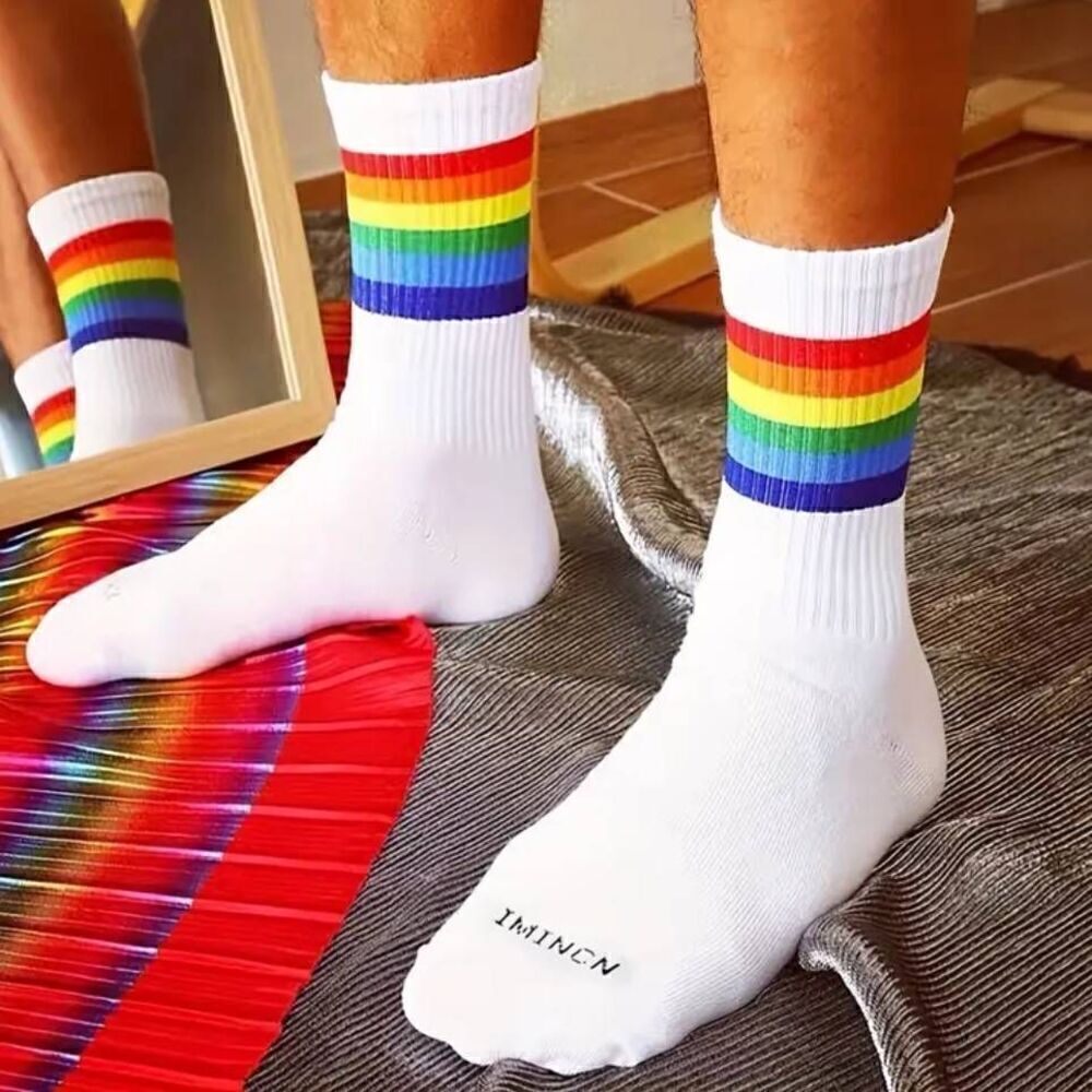 Pride Rainbow Unisex Crew Athletic Socks -Q